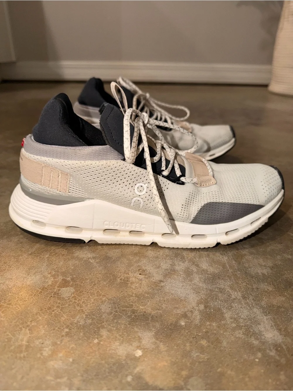 On Running On Cloud Sneakers Women’s 7 White Beige Navy Athletic Shoes EU 38 - Picture 7 of 12